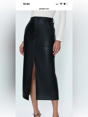pistola Black Faux Leather Midi Skirt with Front Slit Alice utility skirt